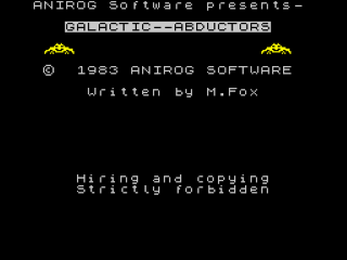 Galactic Abductor title screen for ZX Spectrum